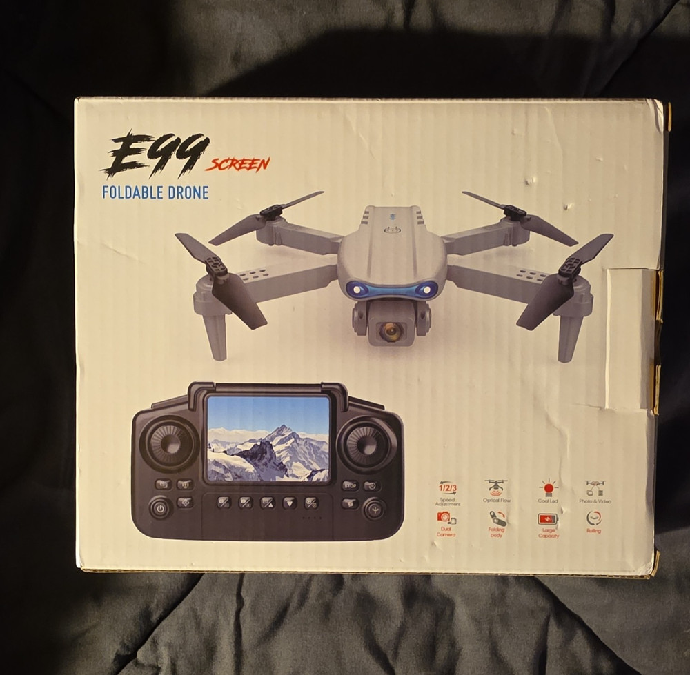 E99 Screen Quadcopter Drone Dual Camera Foldable Optical Flow Cool LED Black.