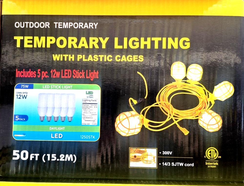 GARDNER BENDER Stringer Light Temporary 50FT GL50143STK, 14/3 SJTW cable " NEW"