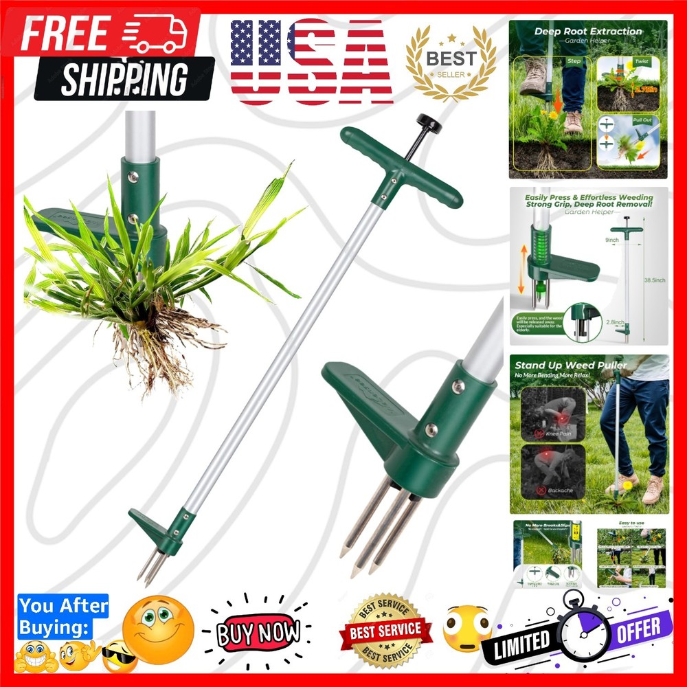 Weed Puller, Stand Up Weeder Hand Tool, Long Handle Garden Weeding Tool with ...