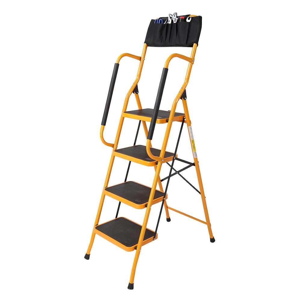 New Practical 4 Step Stool Ladder Foldable Safety Padded Handrails w/Tool Bag