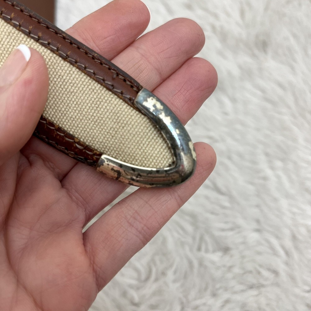 Leather Trim Twill Boho Belt Size 36