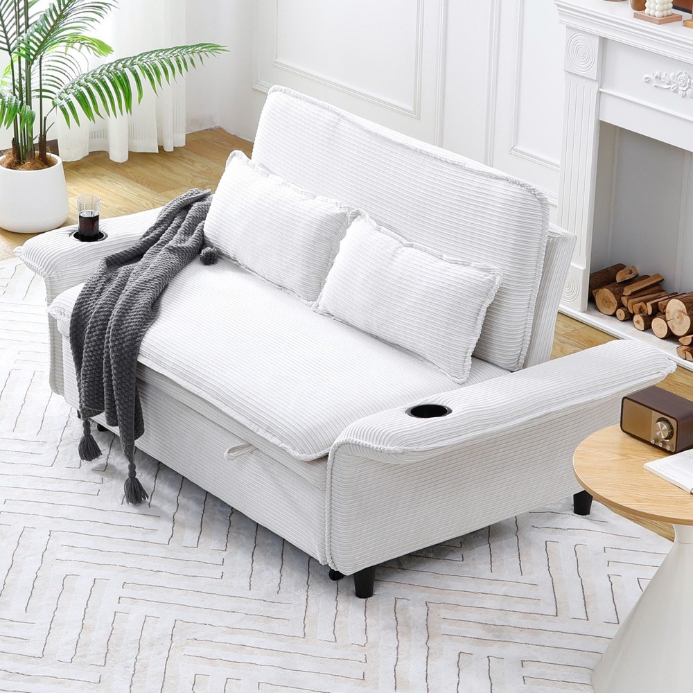 Convertible Sleeper Sofa Bed Loveseat Sofa w/ Pull-Out Bed & Adjustable Armrests