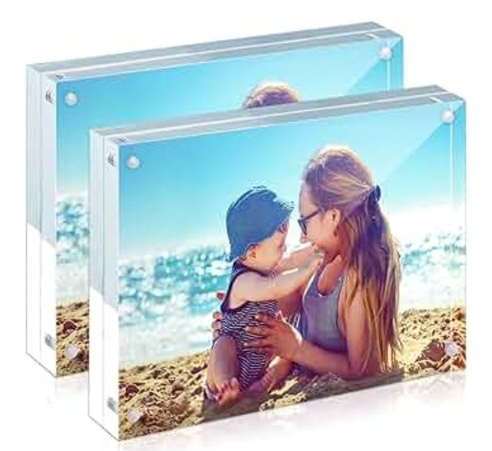 Acrylic Frames 2 Pack 8x10, 24mm Thicker Frameless Clear Frame 8x10 (Shelf2)