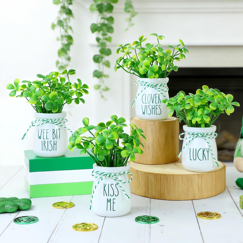 St. Patrick’s Day Decorations, 4 Pcs St.Patrick's Day Mini Mason Jars with