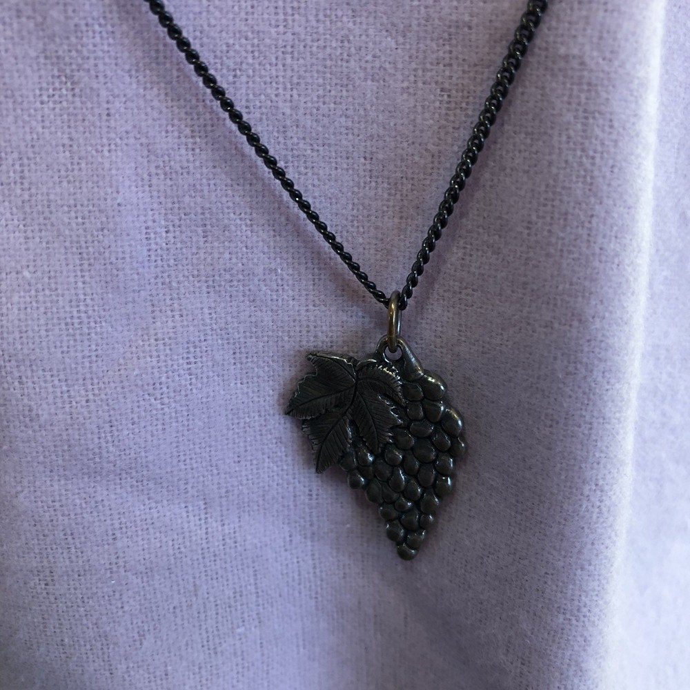 Vintage Pewter Grape Cluster Wine Leaf Necklace Earring Set Handmade Danforth 94