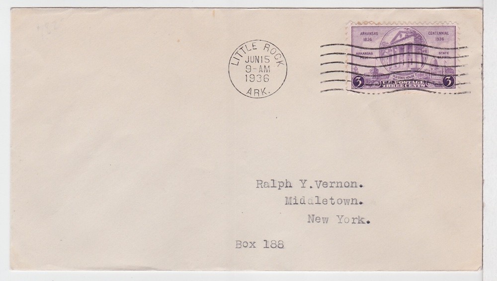 TurtlesTradingPost -  Arkansas Centennial #782 1936 FDC  No Cachet