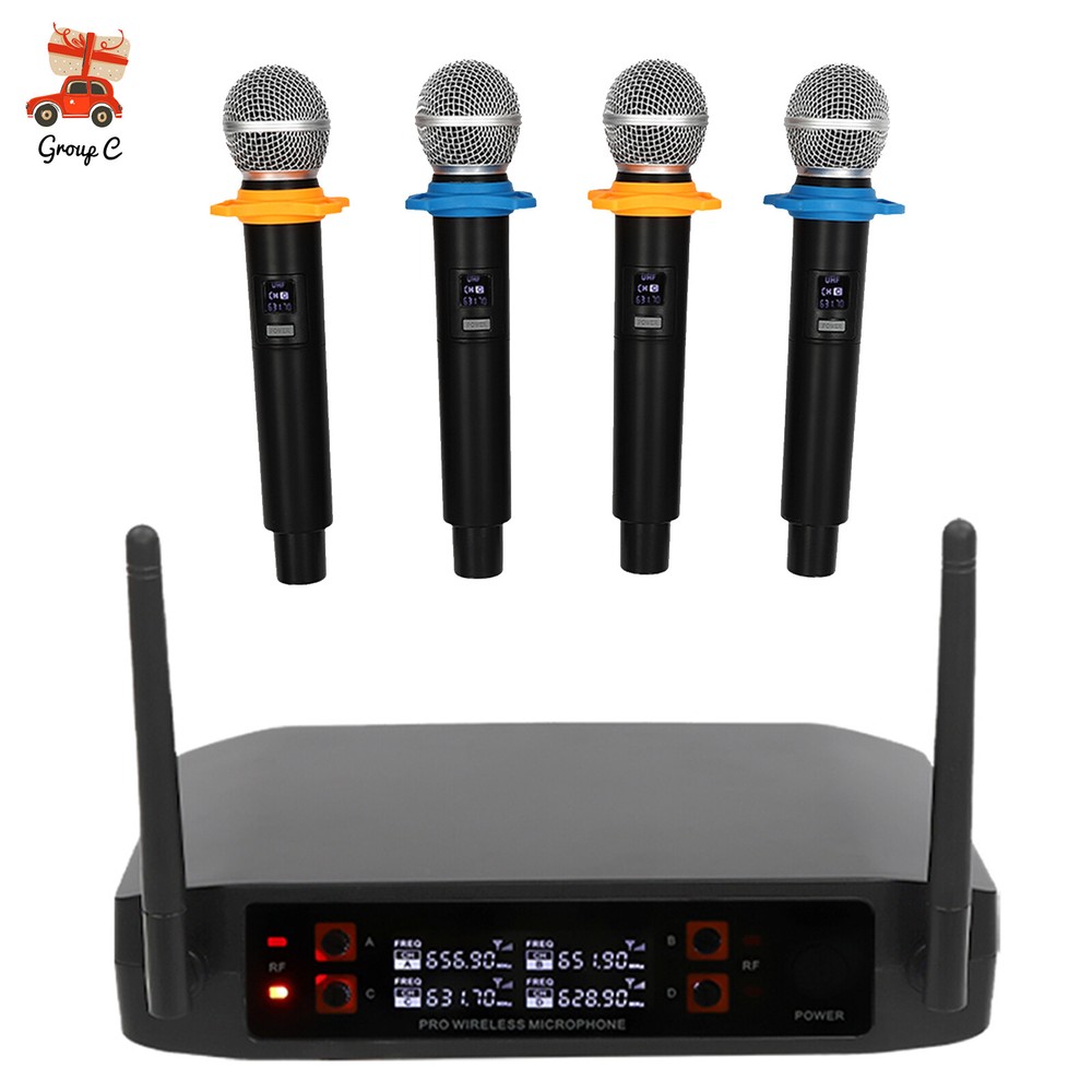 Wireless Microphone System Four Handheld Mics Set 65.62ft Practical Receiver