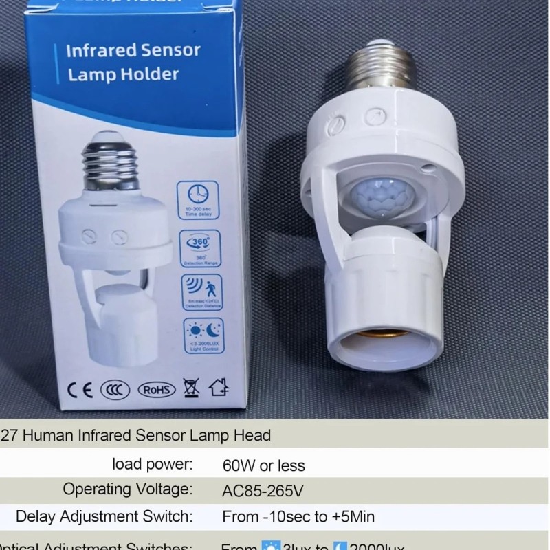 10-Pack E26/E27 Smart Motion Sensor Light Socket Adapter, Auto On/Off Screw-In