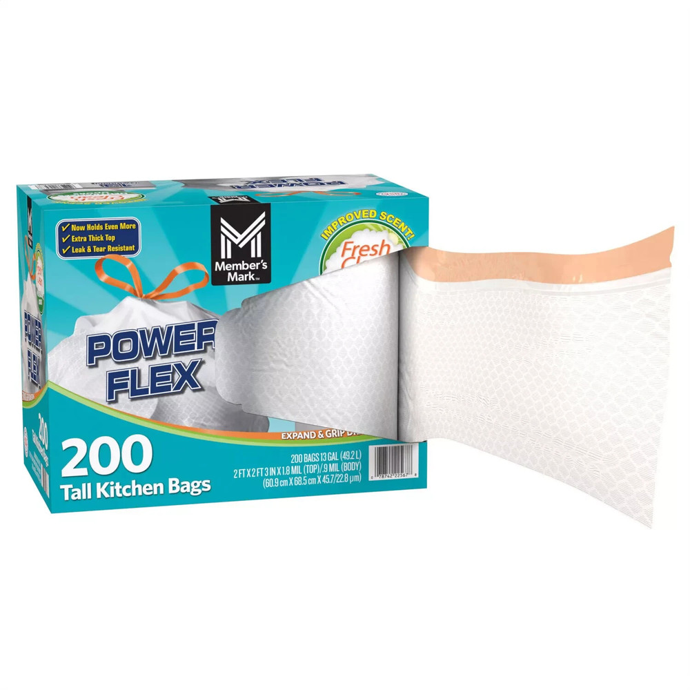 Member'S Mark Power Flex Tall Kitchen Drawstring Trash Bags, Fresh Scent (13 Gal