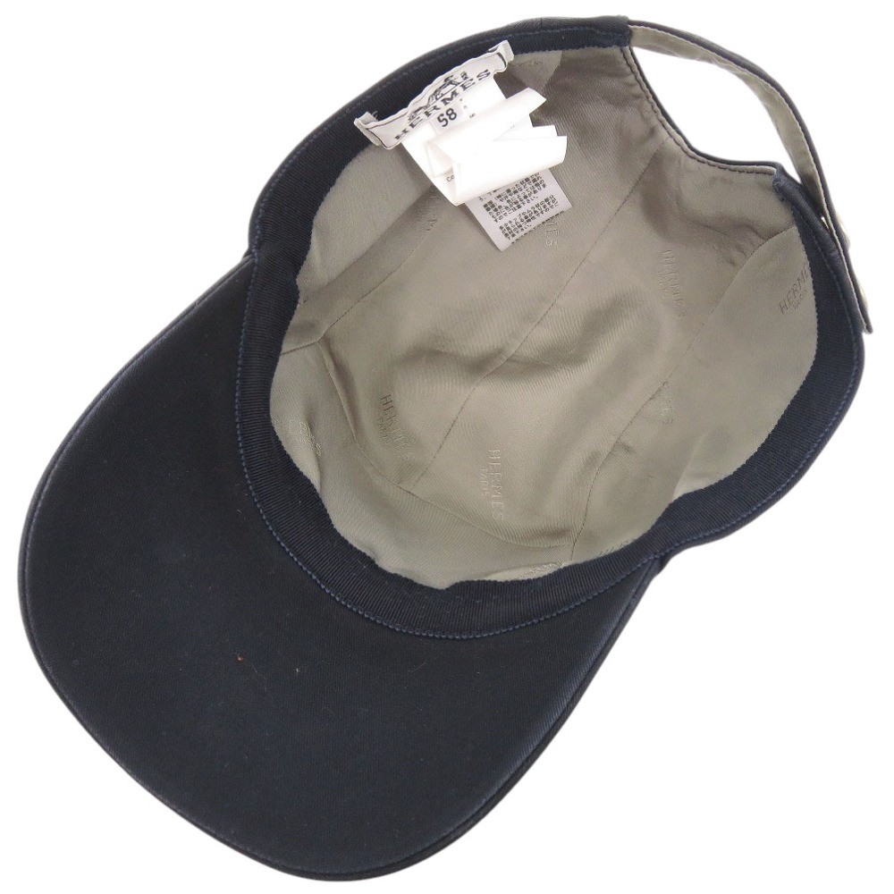 AUTHENTIC HERMES Nevada Super H cap hat Navy cotton