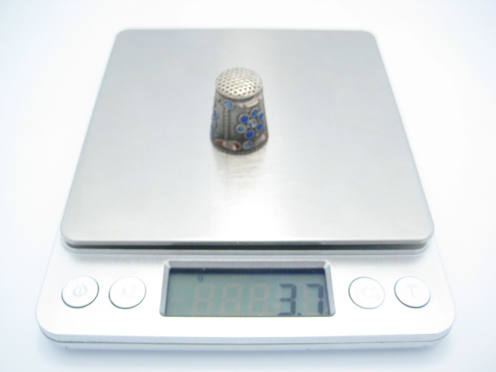 Antique 935 Silver 18mm Blue Enamel Sewing Thimble