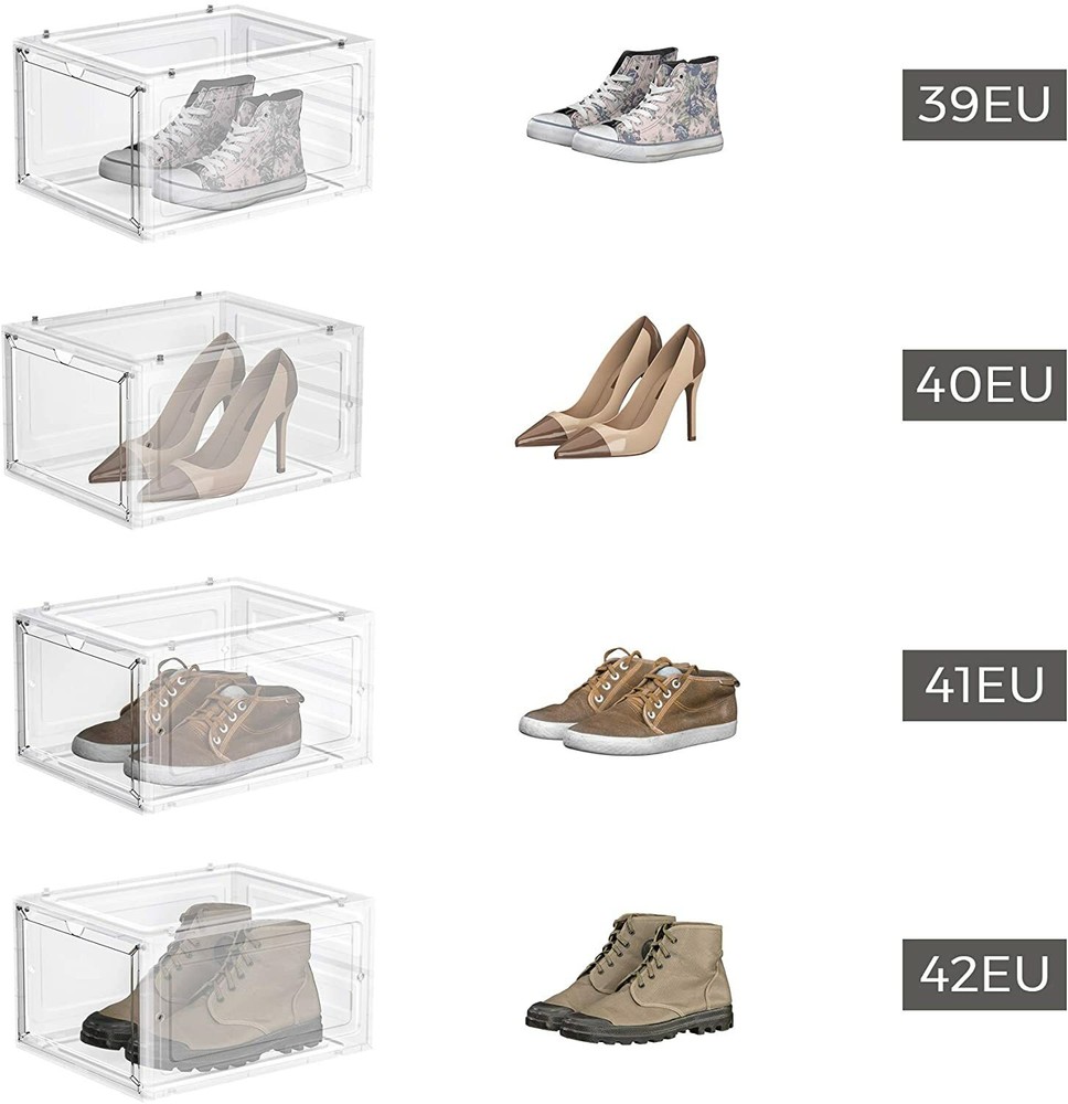 12x Clear Shoe Boxes Hard Plastic Magnetic Sneaker Storage Organizer Stackable