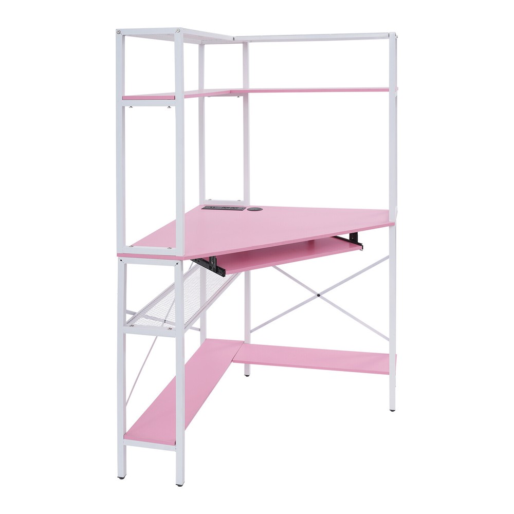 Corner Desk, Corner Computer Desk with Power Outlets, Corner Computer Desk