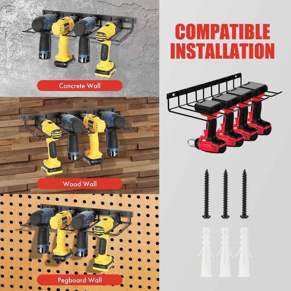 Heavy-Duty Floating Drill Organizer Rack - Carbon Steel Hook - Mount, Movable...