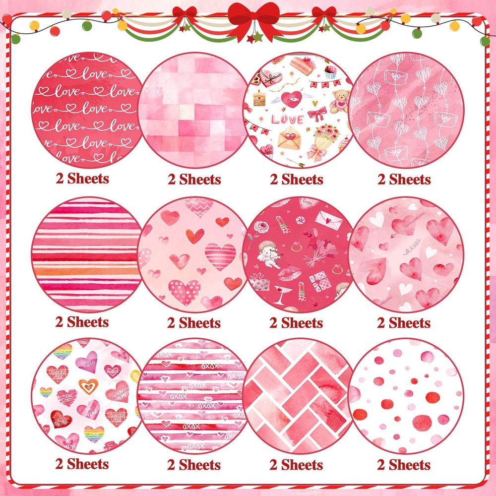 24 Sheets Valentine Scrapbook Paper, Double Sided Valentine’s Day Patterned P...