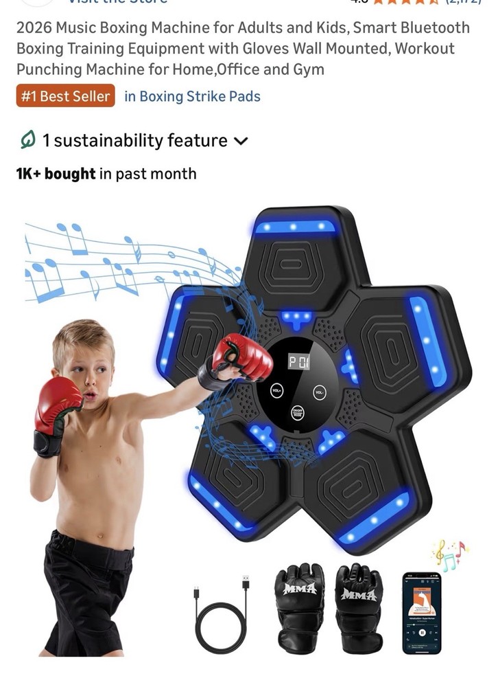 Smart Bluetooth Music Boxing Strike Pad Wall Mounted LED Display Adjustable Hei…