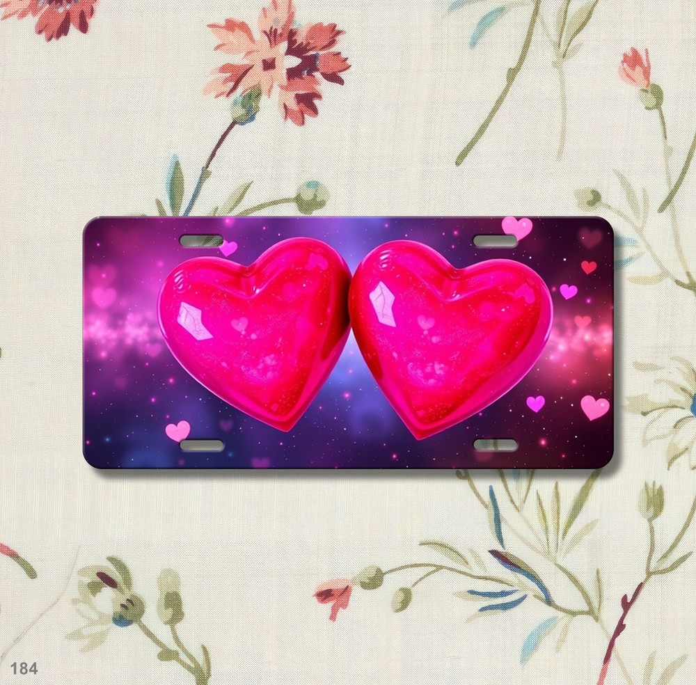 Modern Hearts License Plate Optional Text Vanity Plate Holiday Gift