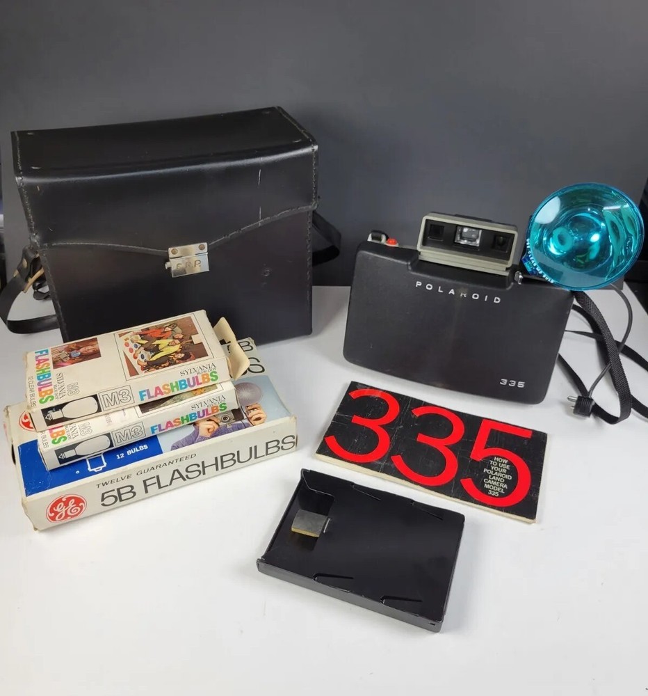 Polaroid Automatic 335 Land Camera W/ Case, Flash & Extras VINTAGE CLEAN!