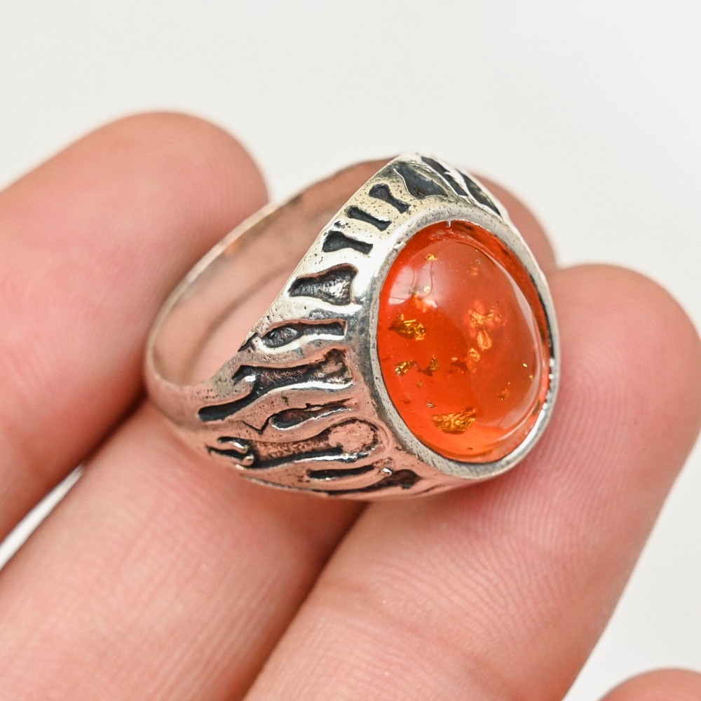 Baltic Amber Men's Ring Solid 925 Sterling Silver Statement Ring, All Size M131