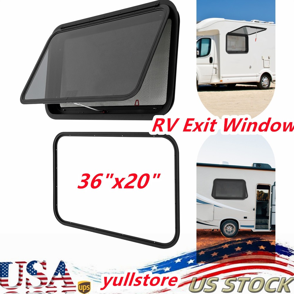 36"x20" RV Emergency Push Out Exit Window w/ Trim Ring & Screen Camper Trailer