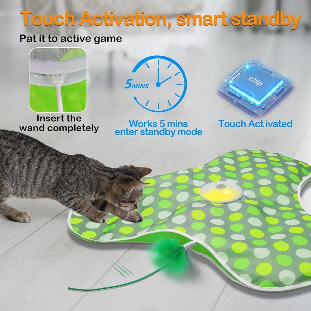 Rechargeable Interactive Cat Toy Moving Feathers Real Mouse Squeaky