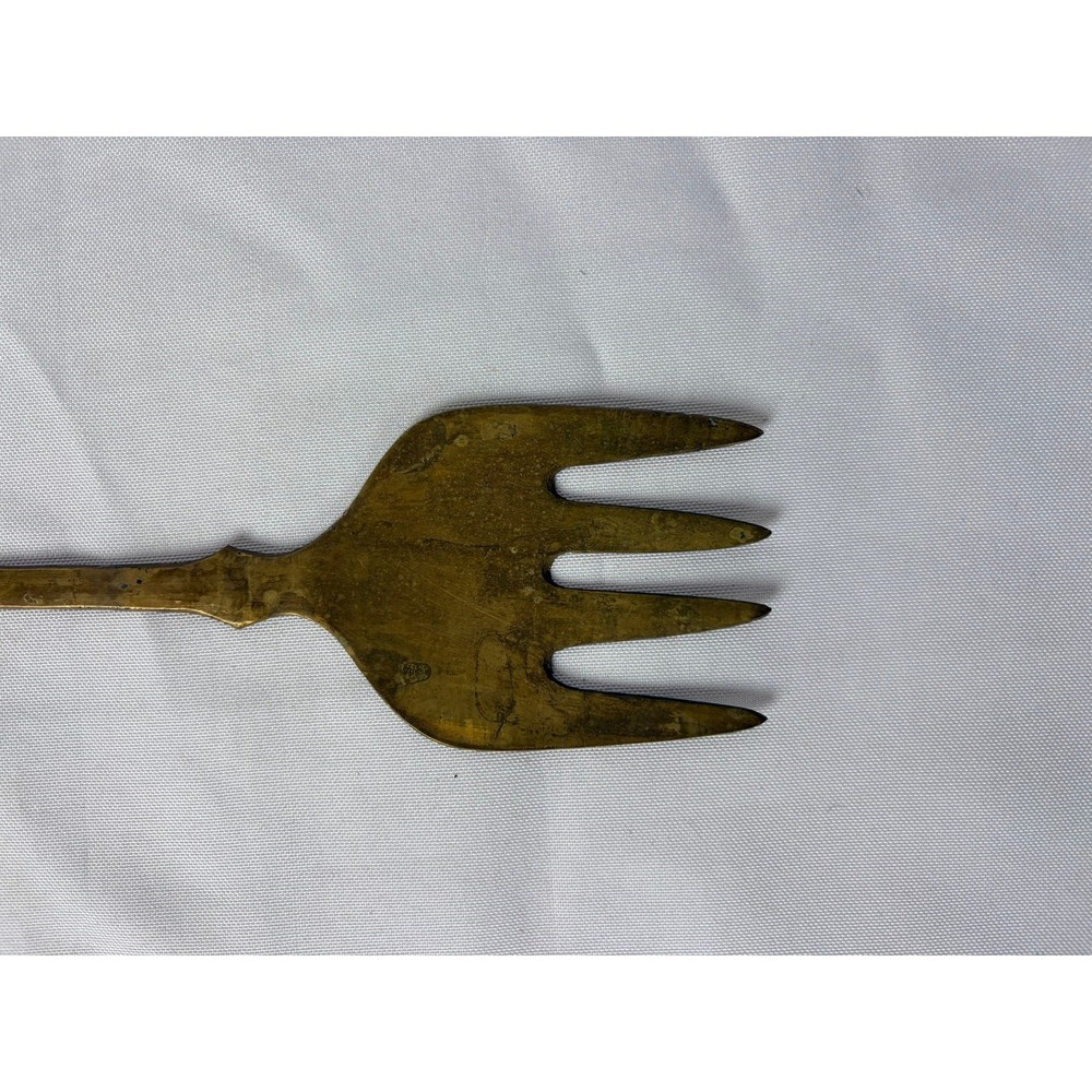 Vintage Brass Serving Fork Long Handle Hooked End Hearth Tool 11.25"