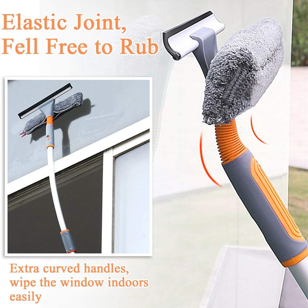 61'' Window Cleaner Extendable Telescopic Squeegee Long Handle Washer Scrubber