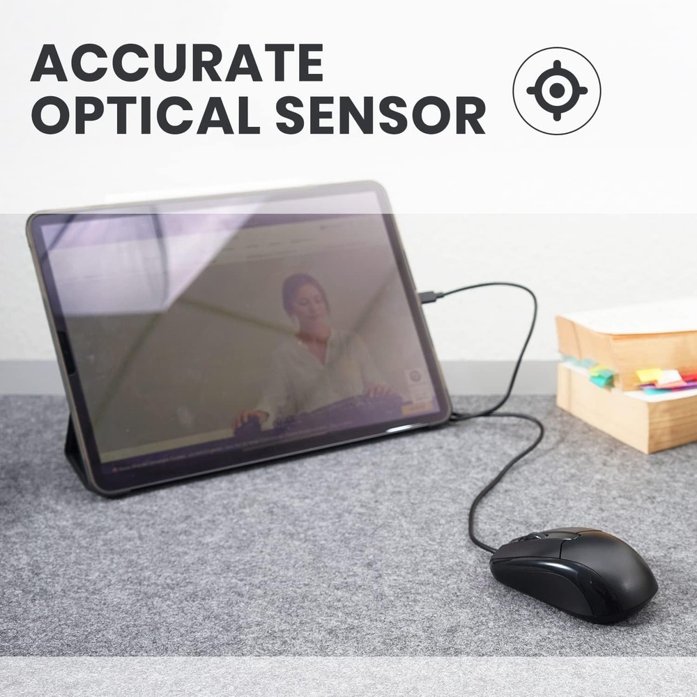 Perixx PERIMICE-209C USB Type C Wired Optical Mouse - 5.9 Ft Cable - Black