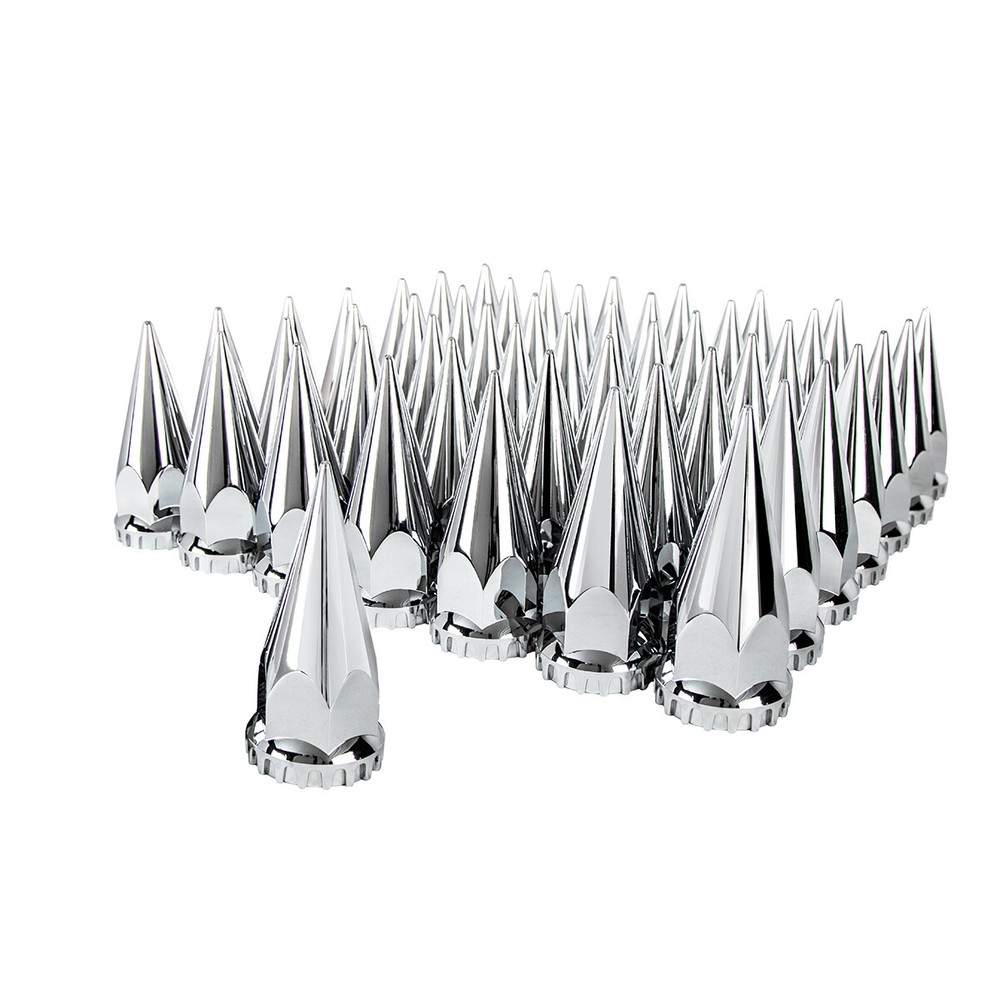 (Set/60) Chrome Spike Lug Nut Covers 33mm Thread-On (4-3/4" Tall) 60-Pack