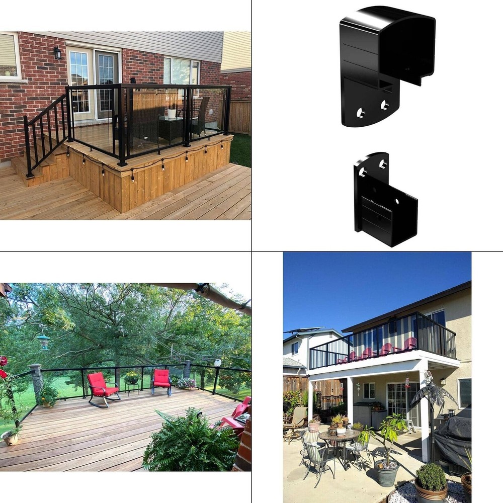 Black Aluminum Deck Railing Wall Mount Bracket Kit | Peak In