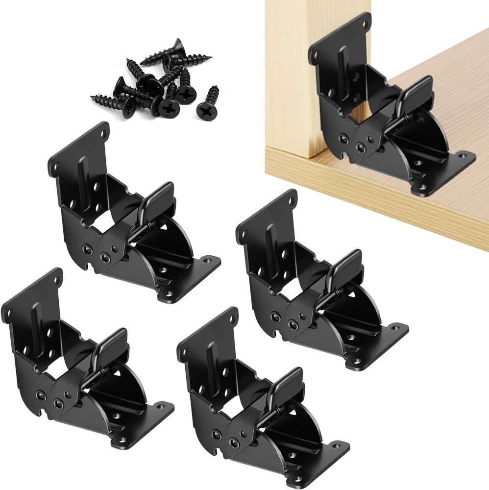 4 Pack Folding Brackets, Self-Lock Hinge with Screws for Folding Table Legs,