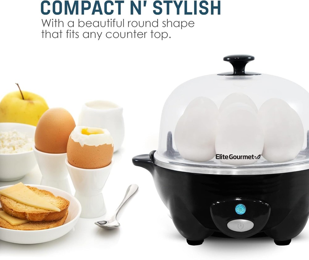 Compact Electric Egg Cooker - Hard, Medium, Soft Boiled & Omelet Maker, Black