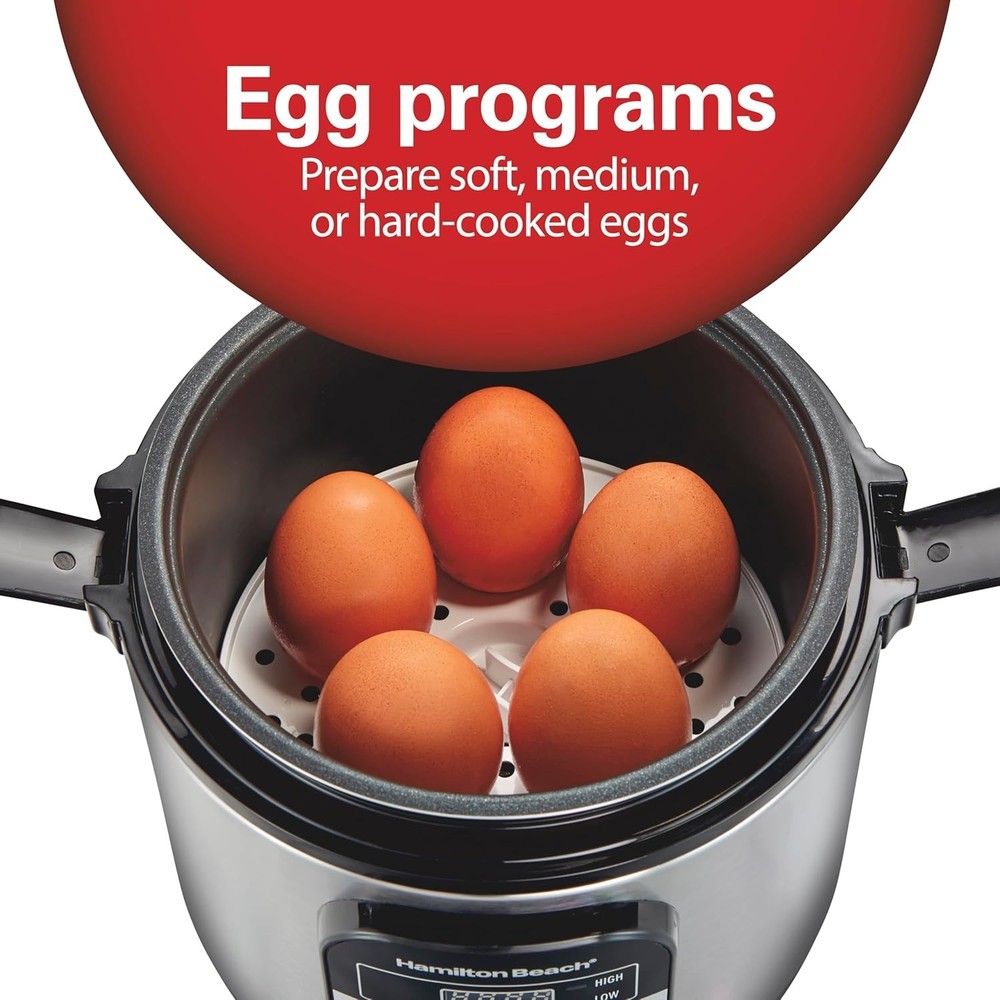Hamilton Beach Digital Programmable Rice Cooker Food Steamer Hard-Egg Functions