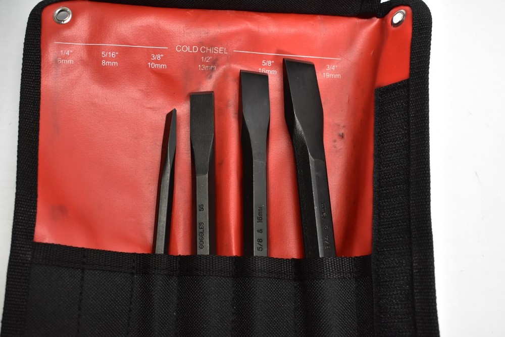 Mayhew Cold Chisel Set 60560 Partial 4 Piece* Set with Roll-Up Storage Case