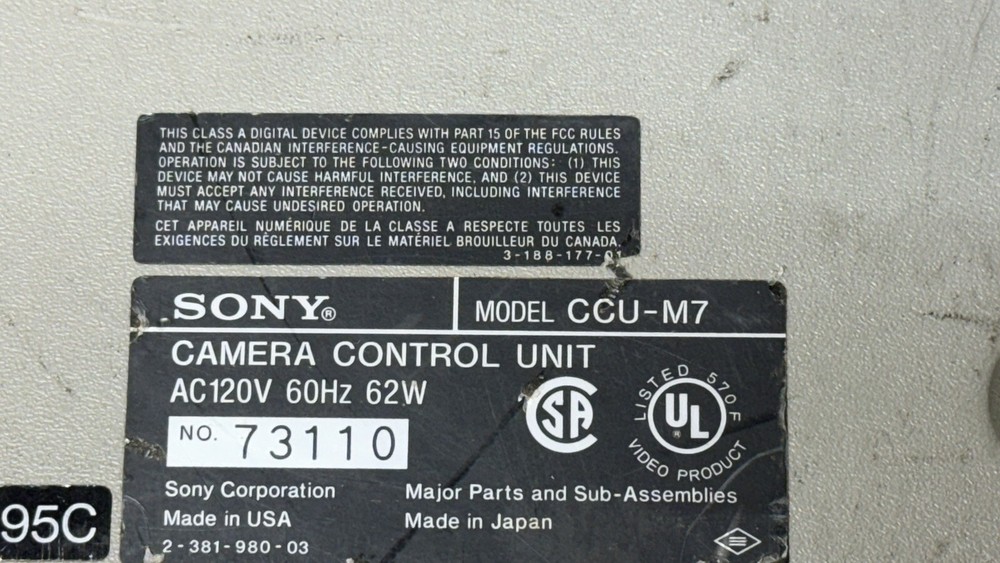 Sony Camera Control Unit CCU-M7 USED Vintage AC120V Working Pull See Pics 🔥🔥