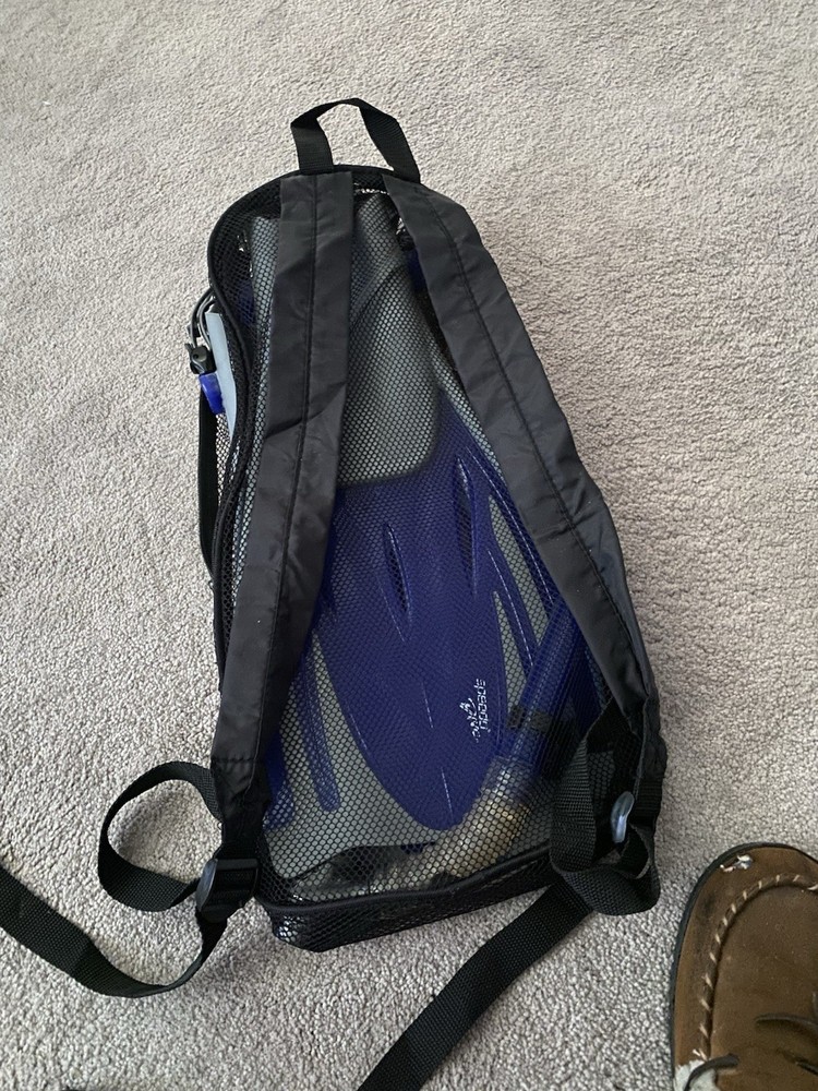 Speedo DIVE Mesh Black Backpack With 20' ADJUSTABLE Flippers & Snorkel Combo