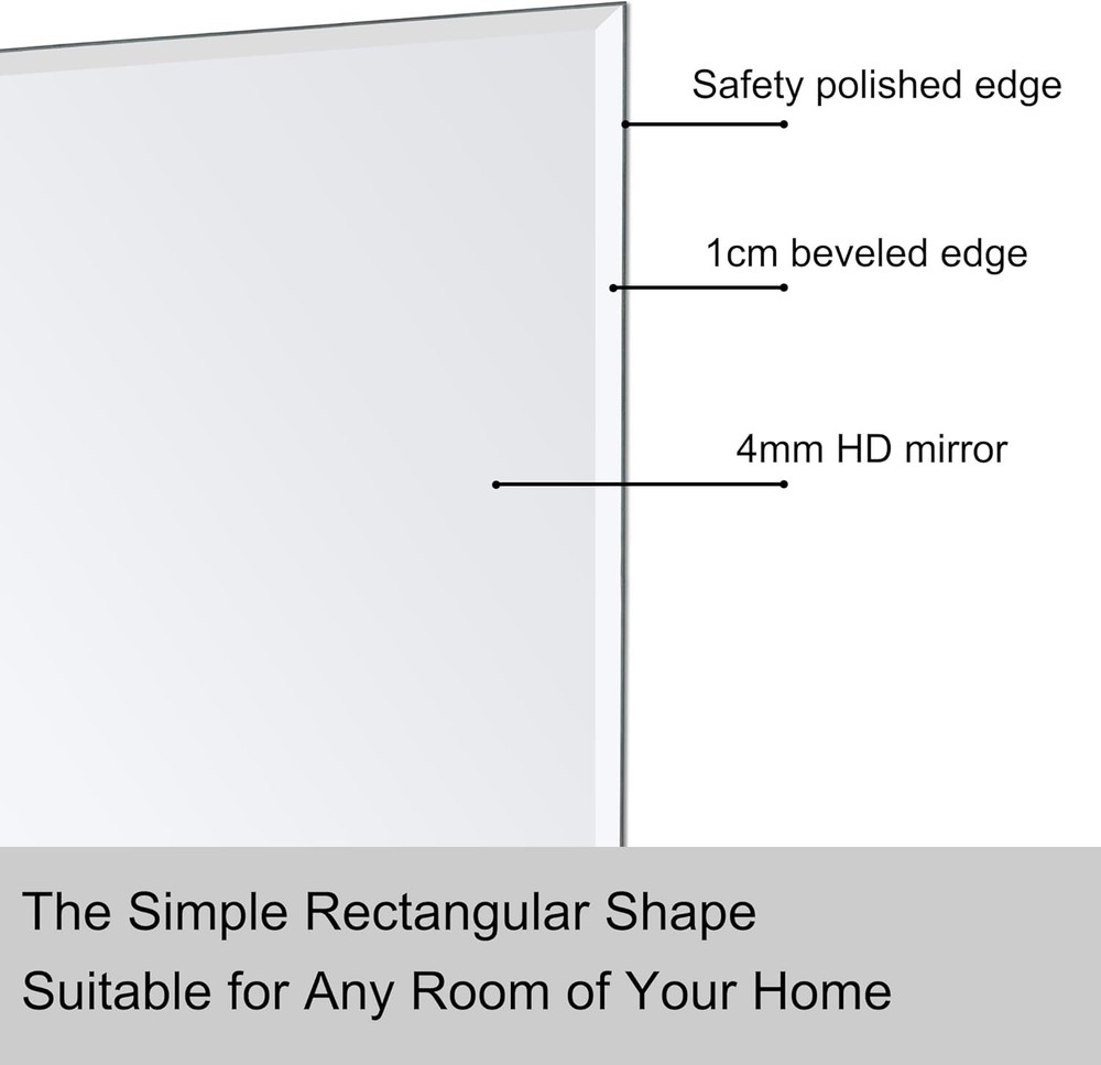 Rectangle Wall Mirror Frameless Bathroom Mirror 16” x 24" Beveled Edge Mirror