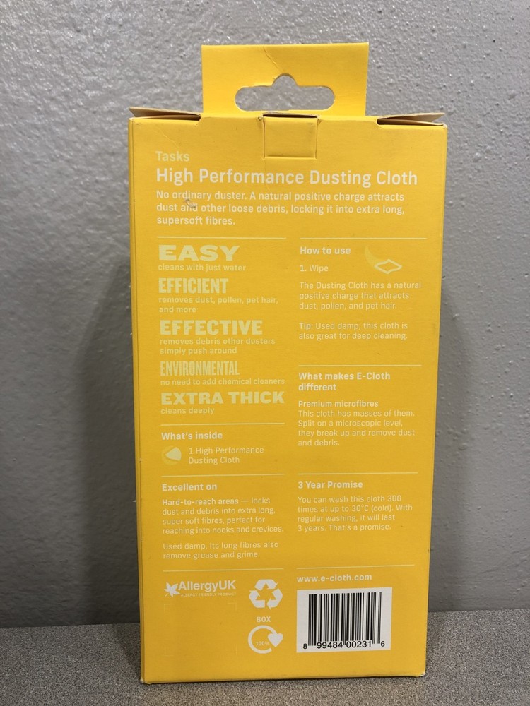 E-Cloth 10619S E-High Performance Microfiber Dusting Cloth 12.5"W X 12.5" 1 pk