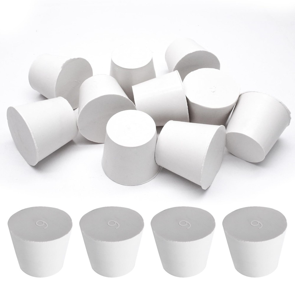 10 Pcs White Solid Rubber Stoppers 6# Tapered Lab Rubber Plugs for Sealing, 3...