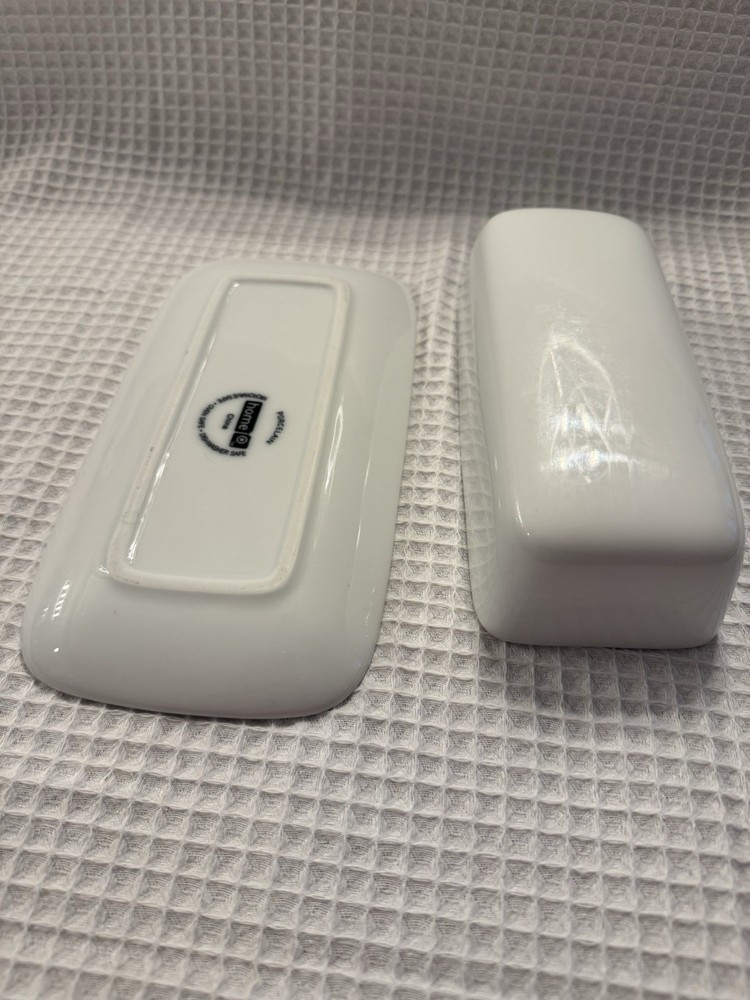 Home White porcelain Covered Butter Dish Rectangular Microwave Dishwasher Safe