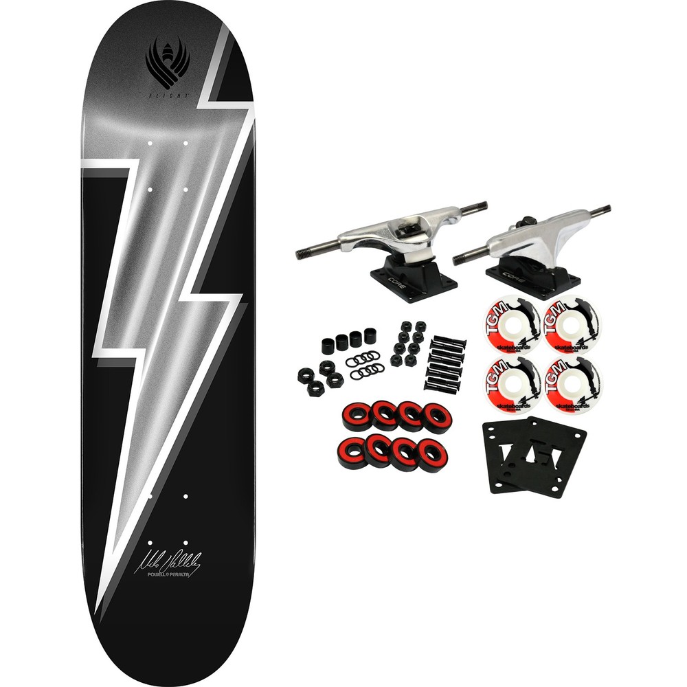 Powell Peralta Skateboard Complete Flight Mike Vallely Lightning Bolt Silver 8.