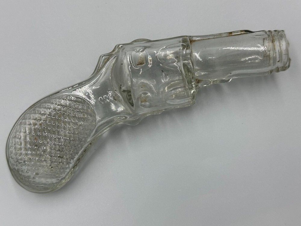 Antique GUN Medium Round Grip Figural Glass CANDY CONTAINER A&E 282