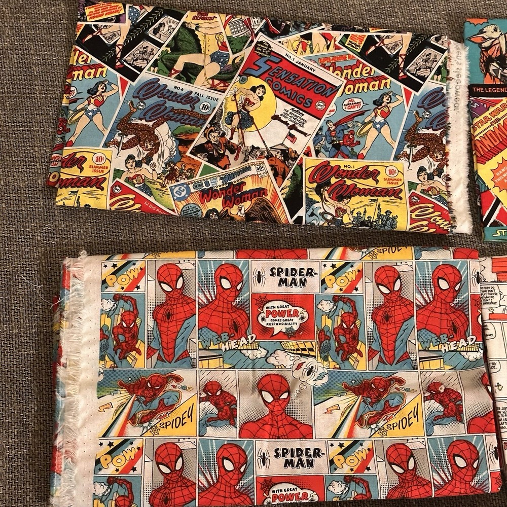 Quilting Fabric Bundle (9 Pieces) In Various Comic Prints