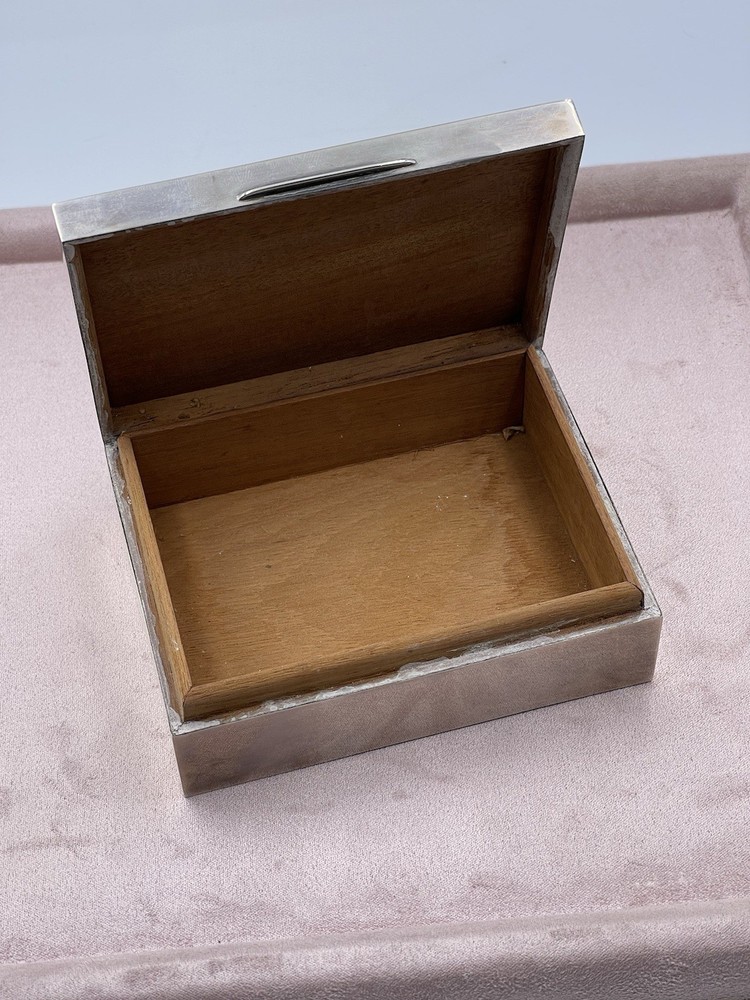 Antique Silver H Bros Cedar Wood Lined Box Cigar Holder
