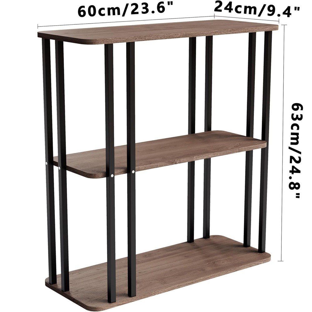 GOLDFAN Rectangular Side End 3Tier Shelves Sofa Table 24.8inch Deep Oak/Black