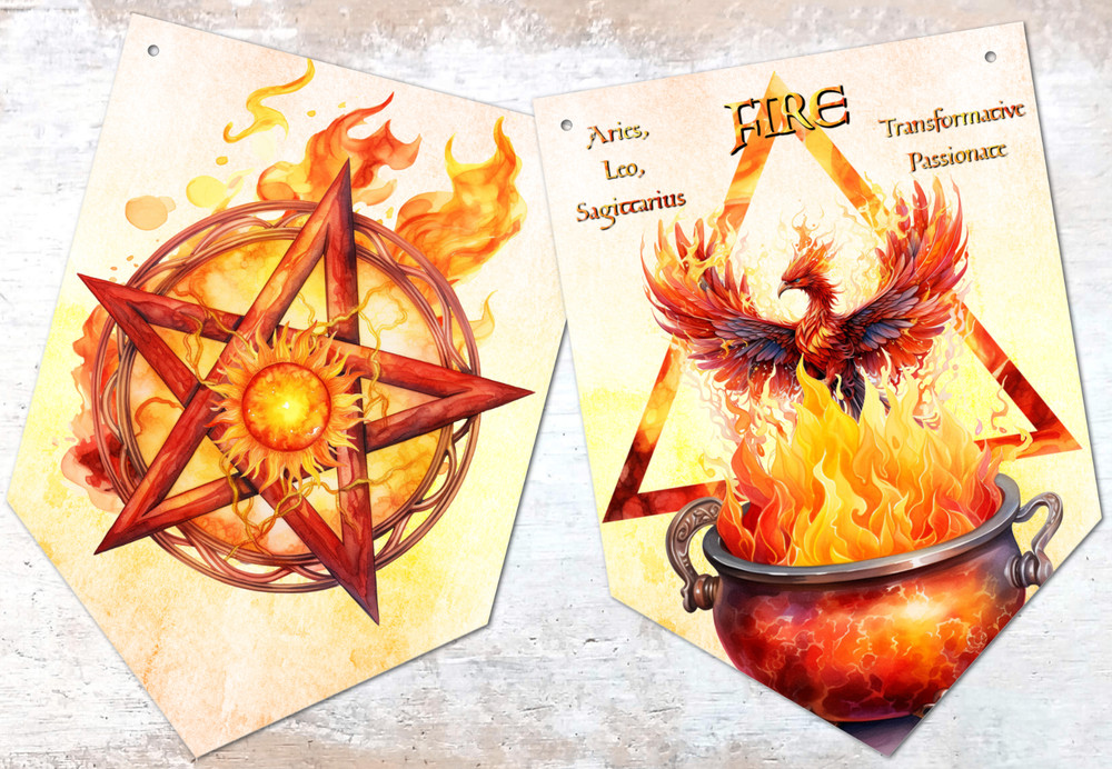 Pagan Wiccan Elements Bunting Decoration - Earth, Air, Water & Fire