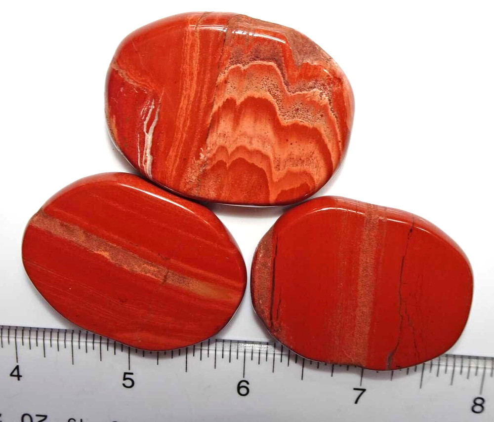 Red Jasper - 3 Flat Palmstones, Grids, Healing sc885h
