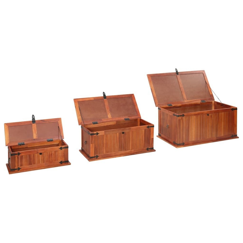 NNEVL Storage Chests 3 pcs Solid Acacia Wood