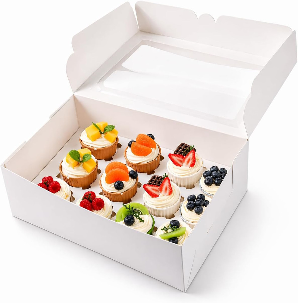 15 Pack Dozen Cupcake Boxes White Cupcake Containers with Window Fit 12 Cupcakes