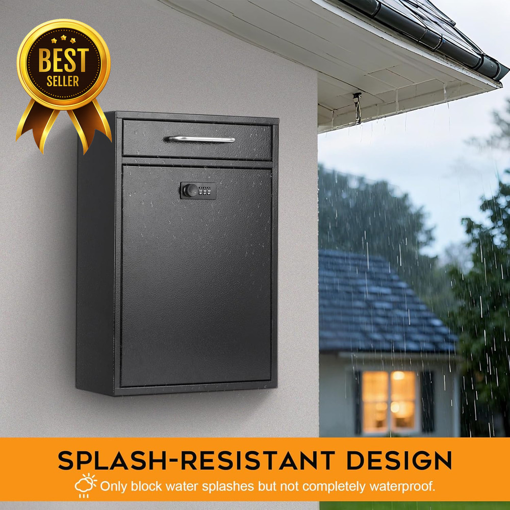 Wall Mount Locking Mailbox Combination Security Key Drop Box XL Black